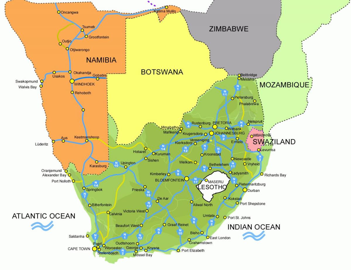 地図のレソト、南アフリカ